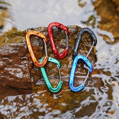 FresKaro 15kN Heavy Duty Wiregate Carabiners Clips, Wire Gate Spring Snap Quick Draws, for Camping Hiking, Hammocks, Aluminium Caribeaners for Backpacking and Dog Leash, 4Pack, Black, Medium Size