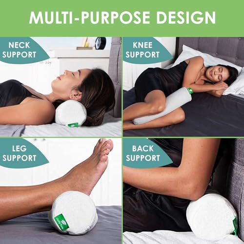 Cushy Form Neck Roll Pillow - Viscose of Bamboo Tube Pillow w/Washable Cover - Memory Foam Cylinder Pillows for Spine Discomfort, Yoga, Bed - Bolster & Travel Pillow