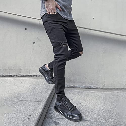 LONGBIDA Men's Slim Fit Ripped Stretch Skinny Jeans for Men, Distressed Tapered Leg Fashion Pants, Light Blue, 30