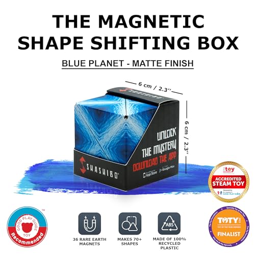 SHASHIBO Shape Shifting Box - Award-Winning, Patented Fidget Cube w/ 36 Rare Earth Magnets - Transforms Into Over 70 Shapes, Download Fun in Motion Toys Mobile App (Artist Series - Mystic Ocean)