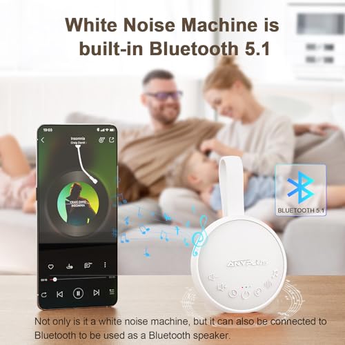 White Noise Machine for Sleeping Adults & Baby, Portable Sound Machine with 24 Soothing Sounds, Bluetooth 5.1, Battery Powered, 3 Timer Settings, Memory Function for Home, Office, Travel (Orange)