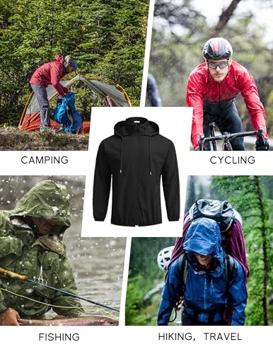 COOFANDY Rain Jackets For Men Waterproof Orange Reflective Rain Coat Lightweight Rain Shell Jacket with Hood
