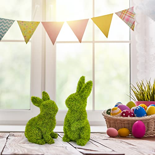 MicoSim Easter Bunny Decorations,Resin Moss Bunny Figurine,Garden Artificial Moss Rabbit Easter Décor Easter Party Favors Gifts(Medium Sit)