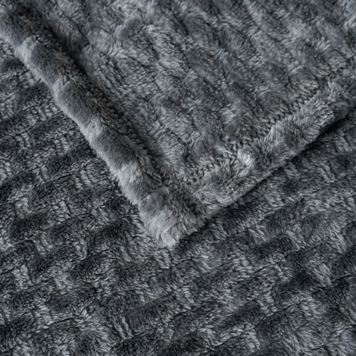 COOVA Cozy Soft Twin Fleece Blanket for Couch - Comfy Blankets Lightweight Plush Fuzzy Throw, Gift for Women,Bed,Sofa,Chair,Camping and Travel.(Stripe Dark Grey, 60"x80")