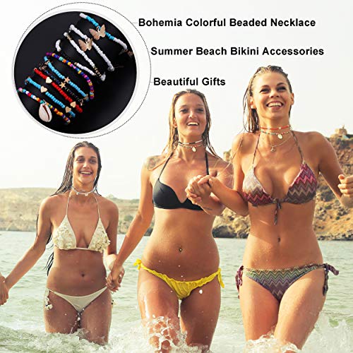 Taouzi 12 Pieces Beaded Choker Necklaces for Women Colorful Beaded Necklace Bulk Butterfly Star Heart Necklace Beach Necklace Vsco Boho Necklaces for Women