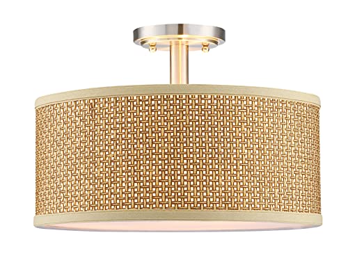 Linen Fabric Semi Flush Mount Ceiling Light PS Diffuser,Chandeliers Shade for Bar, Dining Room, Corridor,Living Room Hallway (Brushed Nickel Finish, 12 Inch)