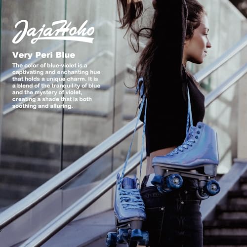 JajaHoho Roller Skates for Women, Holographic High Top Faux Leather Rollerskates, Shiny Double-Row Four Colour Frozen Wheels Quad Skates for Girls and Age 8-51 Indoor Outdoor (Very Peri Blue, Size 3)