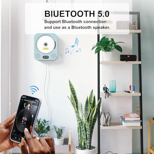 Kpop CD Player with Bluetooth Speakers,Blue Wired Cute Desktop/Wall CD Players for Home with IR Remote Control,FM Radio/CD Music Timer Alarm Clock with LED Display,Support CD/USB/TF/AUX/Copy