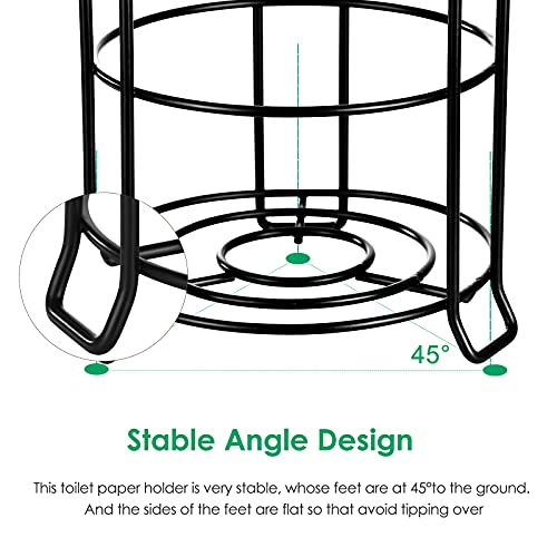 TomCare Toilet Paper Holder Toilet Paper Stand and Dispenser for 3 Spare Rolls Metal Wire Free-Standing Toilet Tissue Paper Roll Storage Shelf Bathroom Accessories Storage Organizer Black