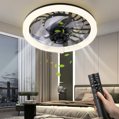 WESTTREE Celling Fan with Light and Remote, 12In Celling Fan with Lights - 144 Light Bead, Color Temperature, 4 Level Powered Wind Celling Fans for Bedroom, Dining Room QWF3103 Black