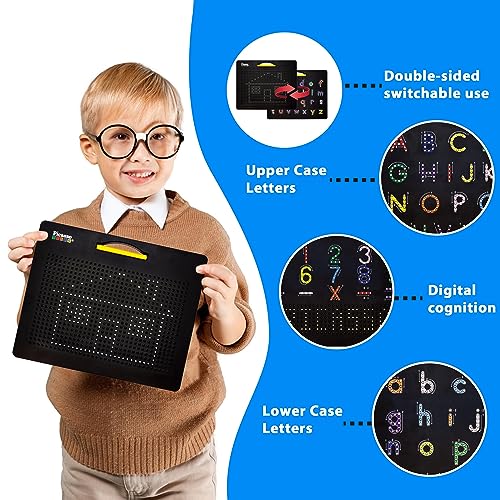 PicassoTiles 2PK 4-in-1 Magnetic Drawing Board 12x10 inch Large Magnet Tablet Pad with 4 Facings Lowercase & Uppercase Alphabets, Numbers, & Freestyle STEM Learning Writing Reading Playboard PTB06
