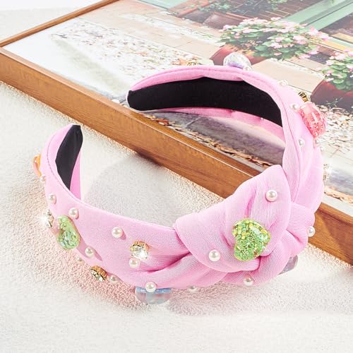 TANOSII Valentine’s Day Knotted Headband for Women Wide Headbands Hair Accessories Jeweled Hairband Letter Heart Rose Red