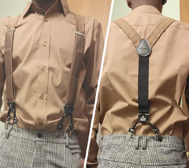 Alizeal Paisley Suspenders and Self Tied Bow Tie for Men with Pocket Square Set, Black Gold