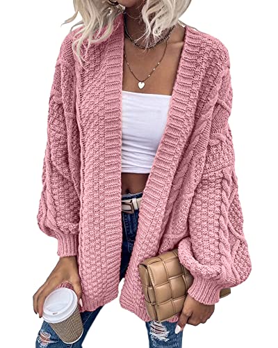 Dyexces Womens Oversized Cardigan Sweaters Open Front Cable Knit Lantern Long Sleeve Chunky Outwear Coats Black