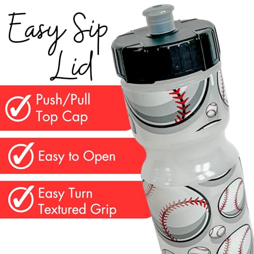 50 Strong 22oz Kids Sports Squeeze Water Bottle – BPA-Free with Pull Top Cap – Durable & Reusable for School, Boys & Girls – Made in USA – Baseball Theme