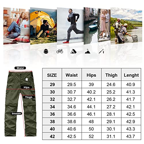 Men's Outdoor Quick Dry Convertible Lightweight Hiking Fishing Zip Off Cargo Work Pants Trousers,Army Green,29