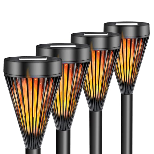EXCMARK 2 Pack Solar Lights Outdoor Mini with Flickering Flame Torch Lights for Outside Garden Yard Lawn Patio Pathway Decor.