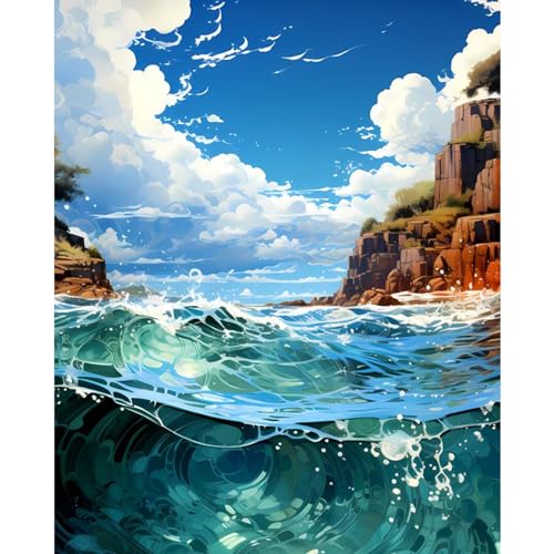 JAKI Landscape Paint by Number for Adults-Ocean Paint by Numbers for Adults Kids or Beginner,Paint by Number Perfect for Gift Home Wall Decor(16x20inch)