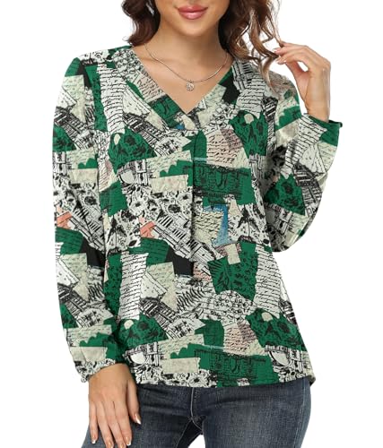 Jouica Women Blouses for Work Loose Flowy V Neck Blouses for Women Casual Chiffon Ladies Office Tops,White Dot,XX-Large
