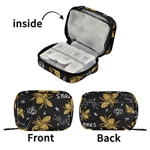 Tarity Green Turtles Yellow Weekly Pill Organizer with Bag 7 Days Pill Box Case Large Pill Container Travel Medicine Organizer Portable Daily Planner Pill Holder Dispenser for Vitamin Fish Oil Supplem