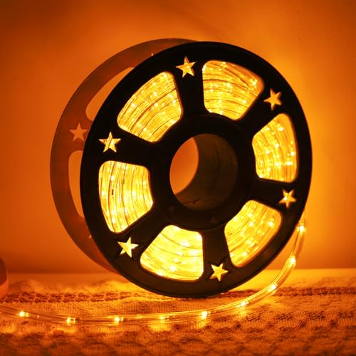50ft 360 LED Waterproof Rope Lights,110V Connectable Indoor Outdoor Led Rope Lights for Deck, Patio, Pool, Camping, Bedroom Decor, Landscape Lighting and More (Orange)