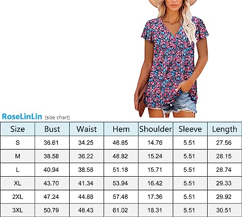 Womens Ruffle Short Sleeve Tunic Tops V Neck Loose Fit Flowy Color Bar Summer Tops M