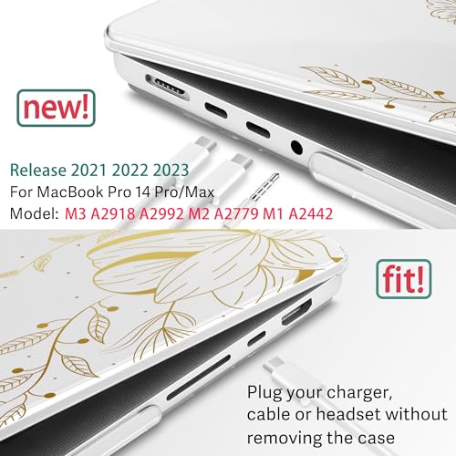 Tuiklol for MacBook Pro 14 Inch Case 2023-2021 Release M3 A2918 A2992 / M2 A2779 / M1 A2442 M1/M2 Pro/Max, Hard Shell Case with Keyboard Cover & Screen Protector for Mac Touch ID,Hand Drawn Floral