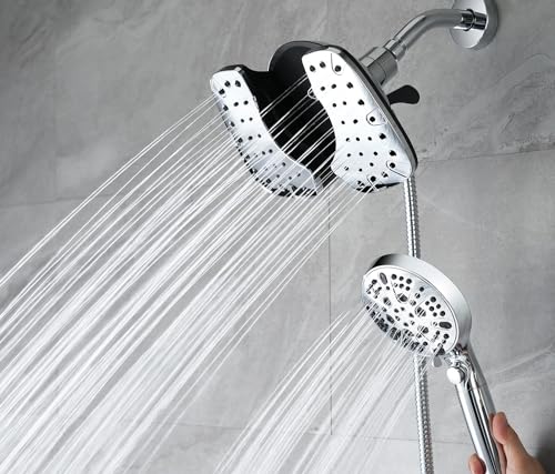 INAVAMZ 2-IN-1 Shower Heads with Handheld Spray Combo: 7.5 Inch Rain Shower Head & 10 Settings Hand Held Shower Head, Detachable Shower Head with Hose