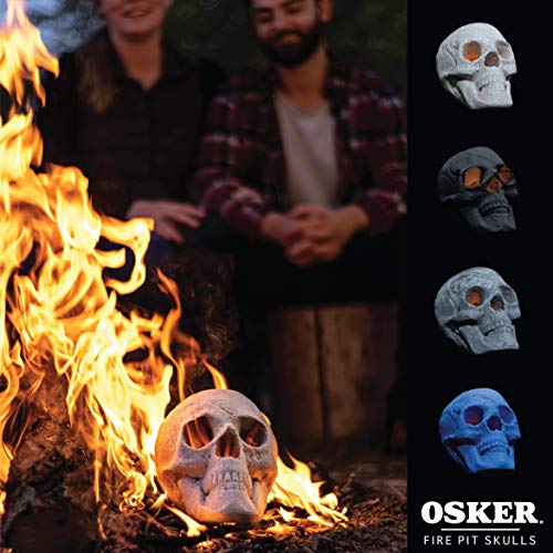 OSKER Ceramic Fireproof Fire Pit Skull Log for Bonfire, Campfire, Fireplace, Firepit | Halloween Decor | for Gas, Propane, or Wood Fires | 9 Inch - Light Beige