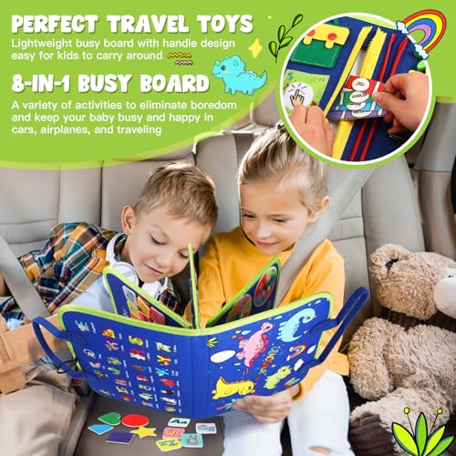 AJsupojouet Toddler Busy Book,Dinosaur Toys for Kids 3-5,Busy Board,Montessori Toys,Toddler Travel Toys,Educational Toys,Sensory Board Fine Motor Toys,Toddler Airplane Travel Essentials Quiet Books