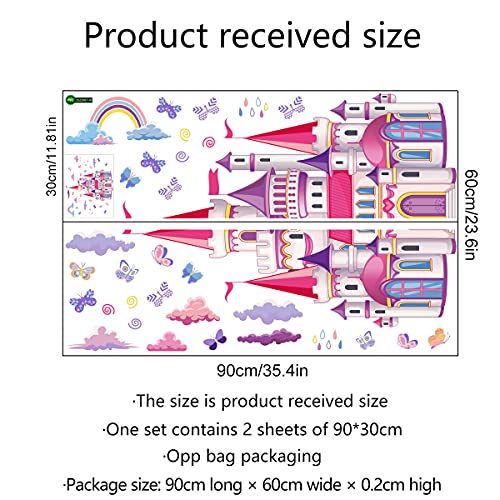 Rainbow Cloud Fairy Tale Princess Castle Wall Stickers for Kids Room Home Decor Girls Princess Bedroom Art Decorative Stickers (CB0002)