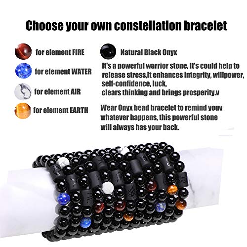 Jade cabbage Zodiac Bracelet for Couple 8mm 10mm Natural Black Onyx Stone Star Sign Constellation Distance Friendship Prayer Blessing Bracelet Gifts Men Women Size adjustable (Women 8mm beads,Virgo)