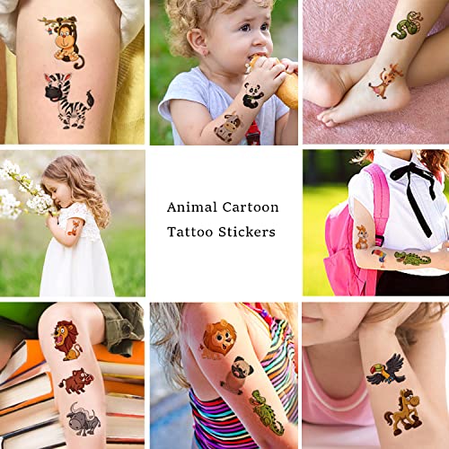 10 Sheets(120PCS) Animal Temporary Tattoos for Kids Cartoon Fake Tattoo Stickers Cute Lion Monkey Giraffe Squirrel Bird Design Waterproof Body Art Tattoo Sticker for Kids Birthday Party Decor Supplies