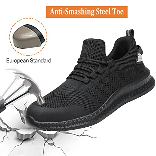 Steel Toe Shoes for Men and Women Comfortable Lightweight Work Safety Shoes Puncture Proof Slip Resistant Indestructible Sneakers Construction Work Utility Shoes Black M11