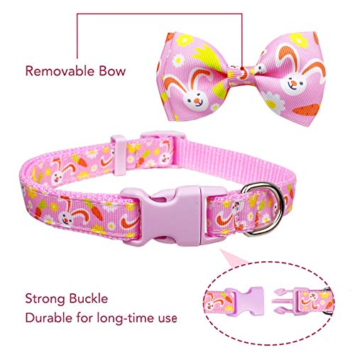 Easter Dog Collar with Bow Tie, Holiday Bunny Carrot Collar for Small Medium Large Dogs (Hoppy Hour/Pink, Small)