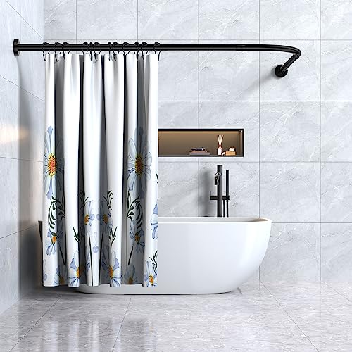 Shower Curtain Rod, L Shaped Black Shower Rods, Stainless Steel Corner Shower Rod 29-41 × 29-41 inch, Free 18 Rings, No Driilling Install, for Bathroom, Clothing Store, Private Space