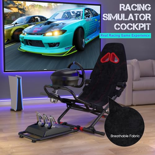 RACGTING Racing Simulator Cockpit for G920 G29 G923, Foldable Racing Simulator for Thrustmaster T248X T248 T300 T150 458 TX Xbox PS5 PS4 PC (Black)