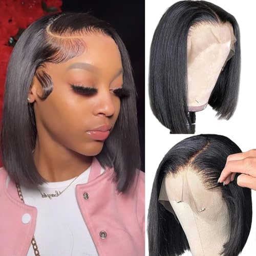 Bob Wig Human Hair Ginger Orange Lace Front Wigs Human Hair Pre Plucked 13x6 Straight Frontal Wigs for Black Women Human Hair 180%Density HD Transparent Lace Wig Glueless #350 Colored Bob Wigs 10 Inch