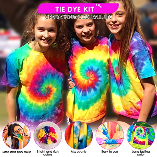 HTVRONT Tie Dye Kit - 32 Vibrant Colors Pre-Filled Bottles Tyedyedye Kit, Permanent Non-Toxic for Large Groups Kids Adults,Tye Fabric Textile Handmade Party(Just Add Water)