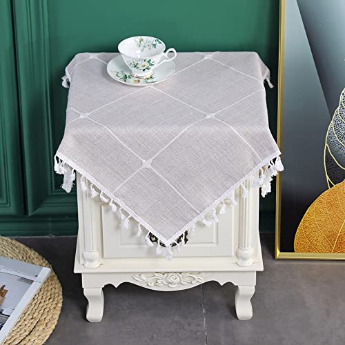 Embroidery Lattice Small Square Tablecloth with Tassel Heavy Duty Rustic Fabric Cloth Wrinkle Resistant End Side Table Cove for Kitchen Dining Room Tabletop Decoration 24 x 24 Inches