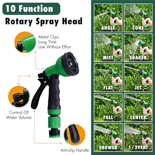 Garden Hose 50FT Water Hoses with 10 Function Hose Nozzle, Lightweight Kink-Free Flexible Garden Hoses, Extra Strength Fabric Yard Hose for Garden Car Wash, Watering