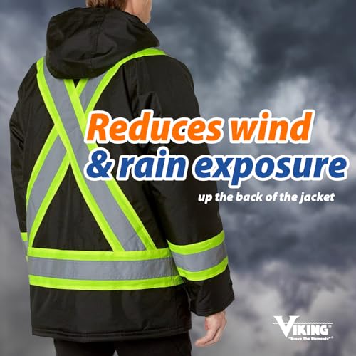 Viking Professional Freezer Insulated Journeyman FR Jacket - Waterproof 300D Trilobal Rip-Stop Hi Vis Jackets for Men, Black - Large