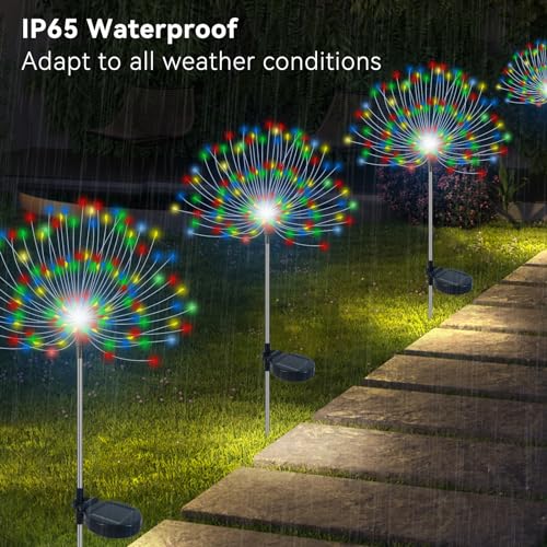 Slyuexu Solar Garden Lights Outdoor Waterproof, 2 Pack 120 LED Solar Firework Lights Decorative Garden Décor Outside for Flowerbed Halloween Christmas Decorations, White