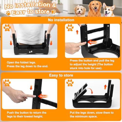 Elevated Dog Bowls 2-in-1 Slow Feeder Dog Food Bowls for Small Medium Dogs 3 Height Adjustable Raised Dog Bowl Stand Non-Slip Dog Feeder Adjusts to 2.75", 6", 7.5", Black