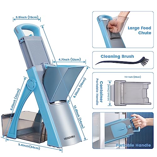 VEGGURU Safer Mandoline Food Slicer, Thickness Adjustable Vegetable Chopper, Onion Chopper Potato Slicer Tomato Cutter Dicer, Multifunctional Kithcen Food Fruit Chopper