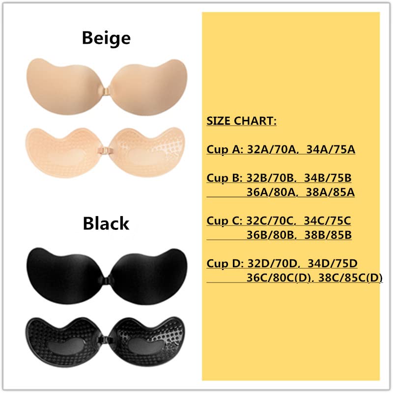 Uplife 2 Pairs Adhesive Bra Strapless Sticky Invisible Push up Silicone Bra Reusable Magic Bra for Women Girls, B Cup