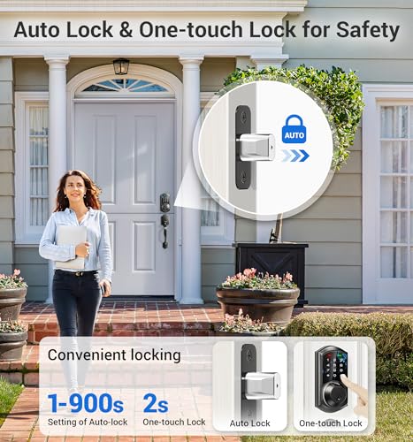 Veise Fingerprint Smart Locks for Front Door with Handle Set, App Control, Keyless Entry Keypad Deadbolt, Digital Electronic Touchscreen, Easy Install, Auto Lock, Matte Black