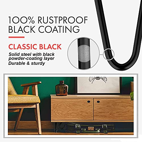 Thanaddo 6" Hairpin Furniture Legs 4PCS, Heavy Duty Solid Steel 2 Rod Furniture Legs with 2 Sizes Screws and 4pcs Floor Protectors for Nightstand, Cabinet, Bench Chair, Coffee Table, Desk, etc, Black