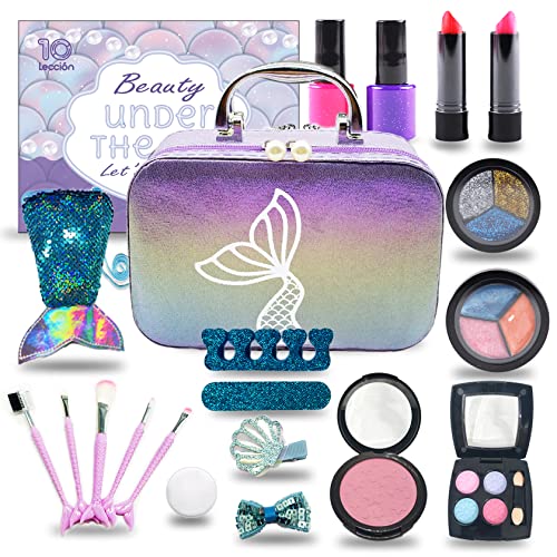 Kids Makeup Set for Girls - Non Toxic Washable Mermaid Makeup, Toys for Girls 5-7, 8-12, Mermaid Toys for Girls, Real Make Up for Little Girl,Party Gifts for Halloween Christmas Birthday