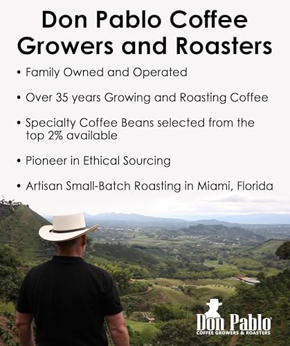 Don Pablo Colombian Decaf - Swiss Water Process Decaffeinated - Medium-Dark Roast Gourmet Coffee - 100% Arabica Whole Bean, Non-GMO, Low Acidity, 907g (2LB) Bag